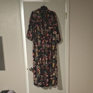 Torrid Black Floral Long Sleeve Dress
